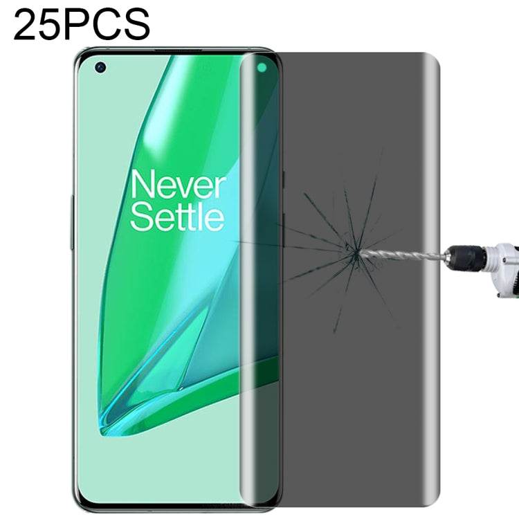 For OnePlus 9 Pro No Fingerprint Unlock 25pcs 0.3mm 9H Surface Hardness 3D Curved Surface Privacy Glass Film