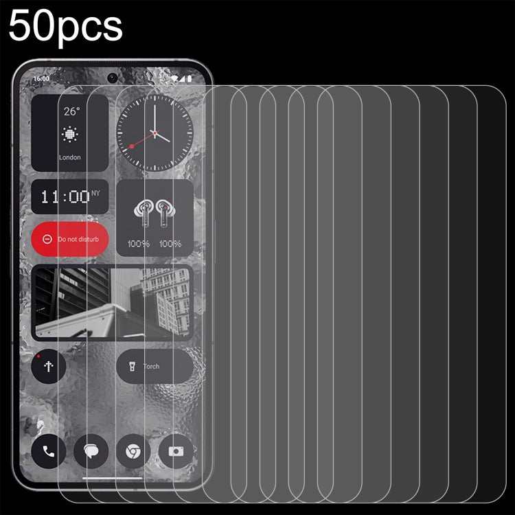 50pcs 0.26mm 9H 2.5D Tempered Glass Film, For Nothing Phone 3, For Nothing CMF Phone 2 Pro, For Nothing Phone 3a, For Nothing Phone 3a Pro, For Nothing Phone 2a Plus, For Nothing CMF Phone 1, For Nothing Phone 2a
