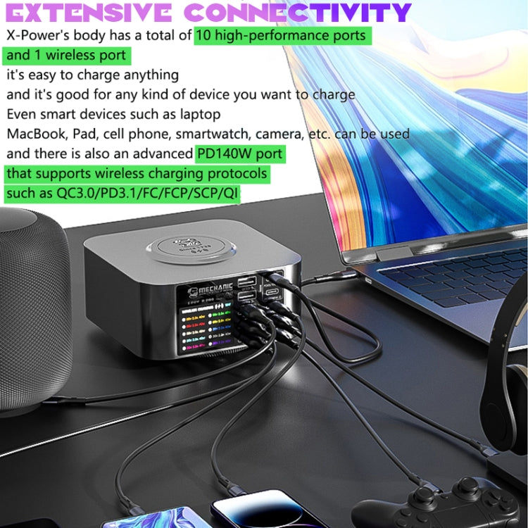 Mechanic X-Power Series Multiport Digital Display USB Charger Station with Wireless Charging, 150W, 200W, 300W