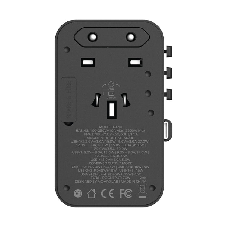 MOMAX 1-World+ 70W Gallium Nitride Expansion Cable Global Conversion Socket Power Adapter