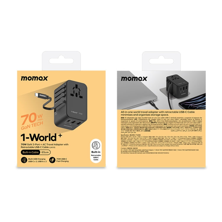 MOMAX 1-World+ 70W Gallium Nitride Expansion Cable Global Conversion Socket Power Adapter