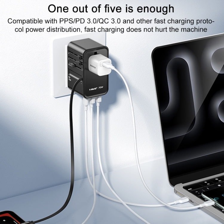 MOMAX 1-World+ 70W Gallium Nitride Expansion Cable Global Conversion Socket Power Adapter