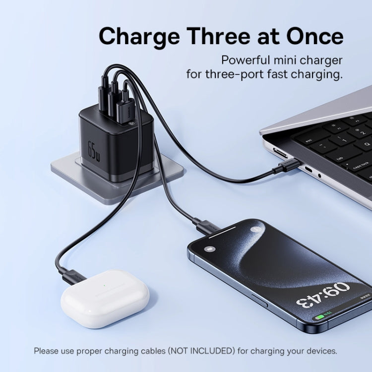 Baseus PD65W USB and 2 USB-C / Type-C Fast Charger With 1m Type-C Cable, UK Plug