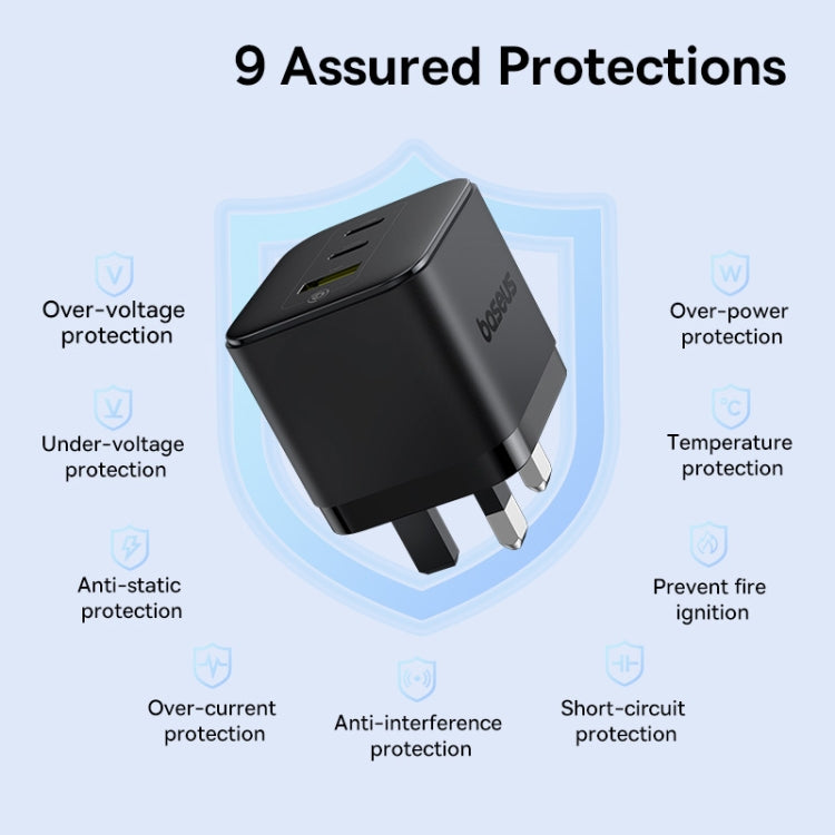 Baseus PD65W USB and 2 USB-C / Type-C Fast Charger With 1m Type-C Cable, UK Plug