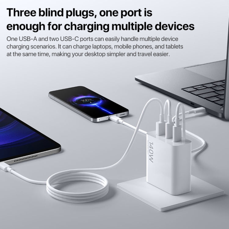 Original Xiaomi 140W 1 x USB + 2 x USB-C / Type-C Three Ports GaN Fast Charger Set, US Plug, 140W GaN Fast Charger Set