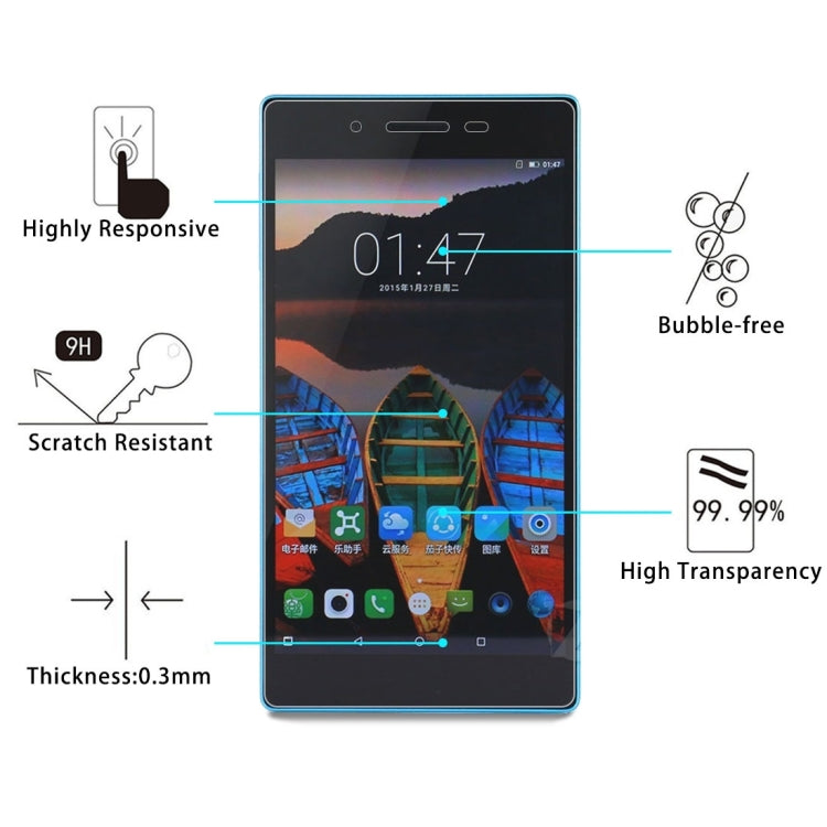 100 PCS for Lenovo Tab3 7 Essential / 710F 0.3mm 9H Surface Hardness Tempered Glass Screen Protector, For 710F