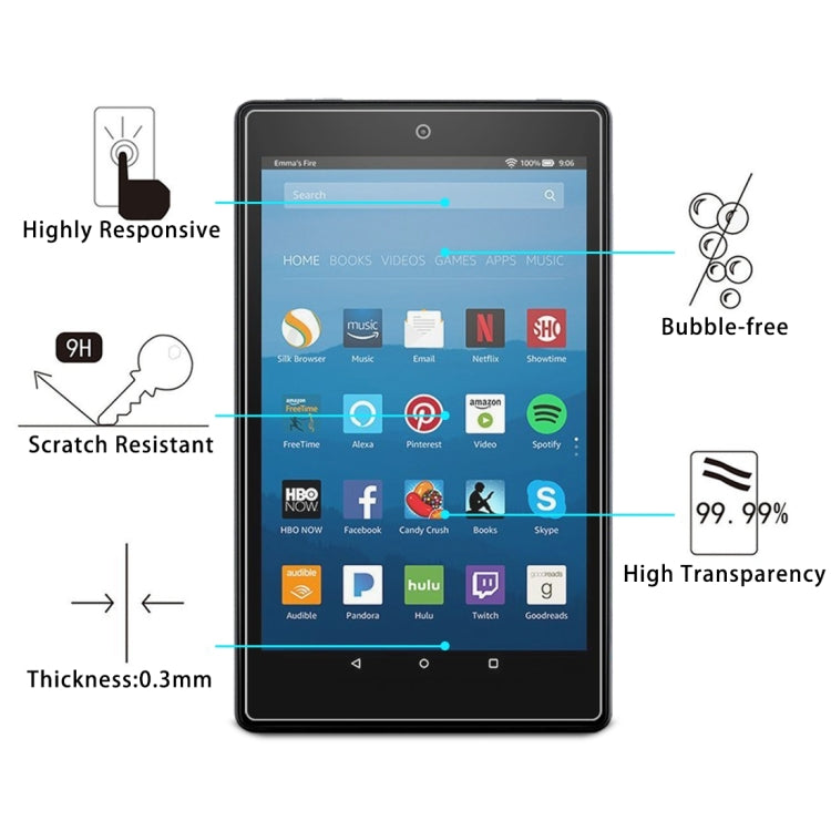 75 PCS 0.3mm 9H Full Screen Tempered Glass Film for Amazon Kindle  Fire HD 8 2016, For Fire HD 8 2016 (75pcs)